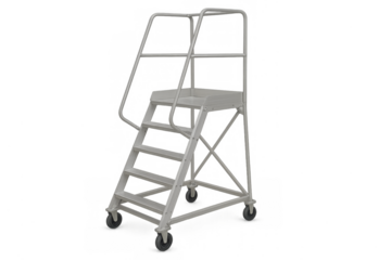 Industrial rolling platform ladder with handrails and wheels