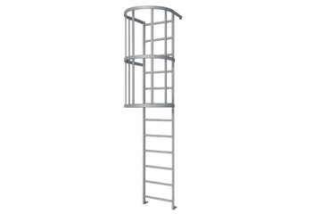 Industrial metal safety cage ladder on transparent background