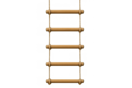 Rope ladder with wooden rungs transparent background