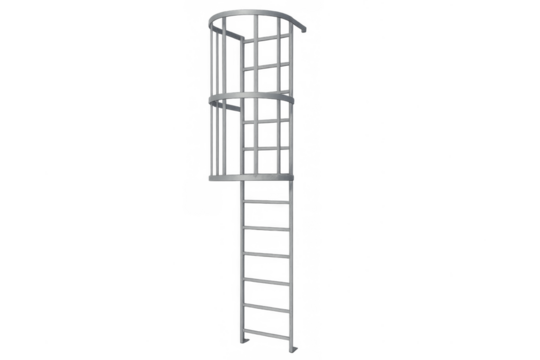Industrial metal safety cage ladder on transparent background