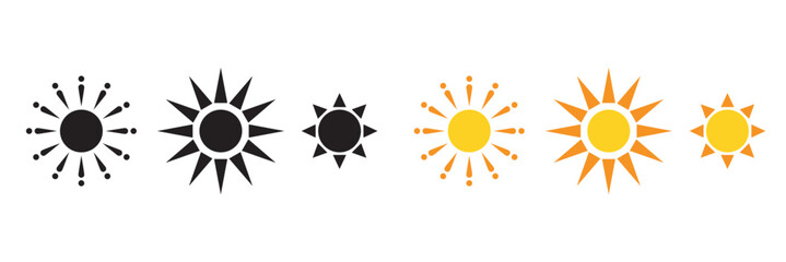 Black and yellow sun clipart. variety of sunrays in hot summer sunrise and sunset logo collection .  isolated on white background. EPS 10