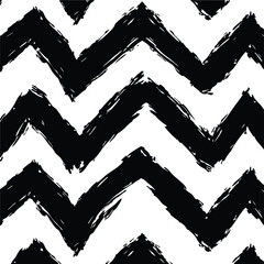 Hand drawn black chevron pattern with textured brush strokes white