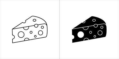 Slice of cheese icon in outline and solid black