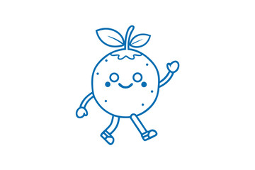 Happy orange fruit cartoon character is walking and waving on a white backdrop
