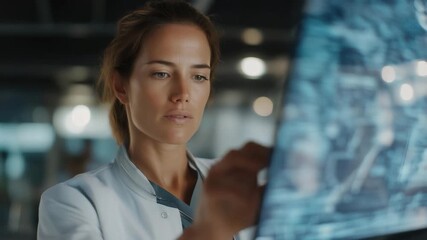 Emergency response doctors analyzing holographic human body trauma visualization, emotions of urgency and determination, representing next-gen healthcare solutions for real-time crisis intervention - Powered by Adobe