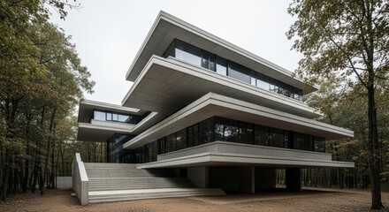 Fototapeta premium Contemporary concrete architectural dwelling seamlessly integrated into nature
