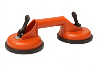 Orange glass lifter suction cup tool creating vacuum grip