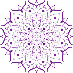 Violet ornate mandala design, symmetrical and detailed line art. Isolated on transparent background