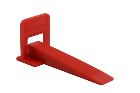 Red plastic tile leveling wedge on transparent background