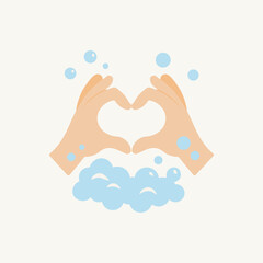 Heart bubble wash. Hands forming a heart with soap bubbles, gentle icon for care, hygiene, and charity.
