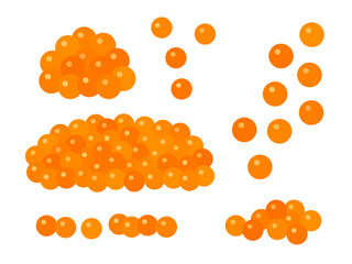 オレンジ色のいくらが美しく並んだ海鮮素材のフラットイラストセット