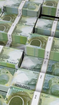 Lebanon 1 lac Lebanese Pound Banknote Vertical (Mobile) 3D Animation ? Mobile Money Motion, Finance, Economy, Business Investment, Currency Visualization, and Realistic Banknote Flow