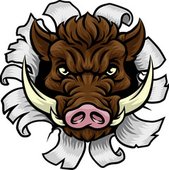 A wild boar, hog razorback warthog pig mean tough cartoon sports mascot