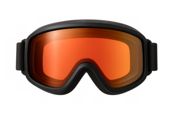 Ski goggles with orange lens providing eye protection