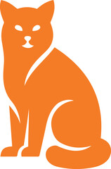 Orange silhouette of a sitting cat feline animal, Cute pet cat vector design illustration