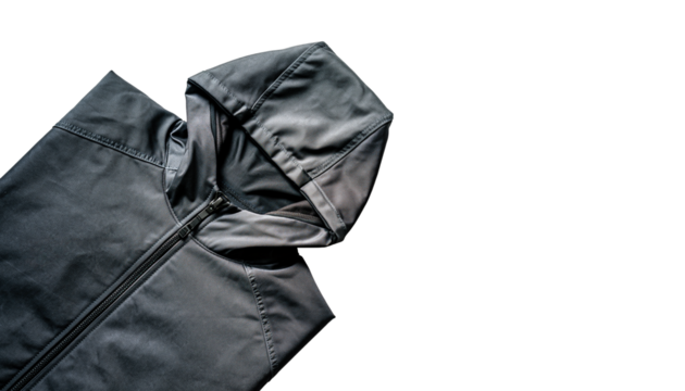 Black Waterproof Jacket with Hood Mockup, Isolated on White.