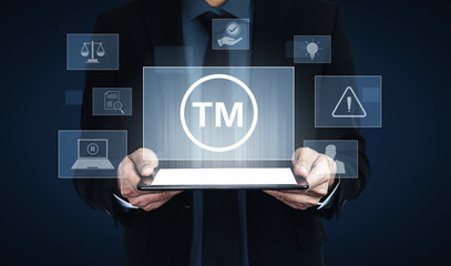 Trademark protection and legal compliance with TM icon, copyright law, patent check, intellectual...