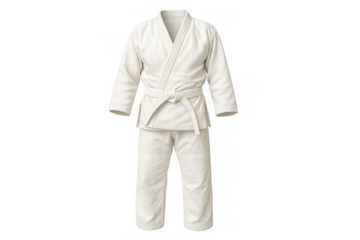White martial arts gi uniform with white belt