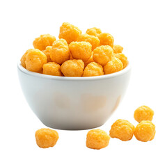 Cheesy snacks in a bowl Isolated transparent on white background