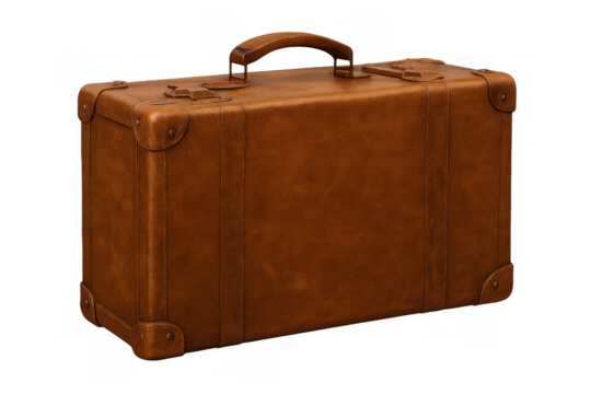 Brown leather vintage travel suitcase with transparent background - Powered by Adobe