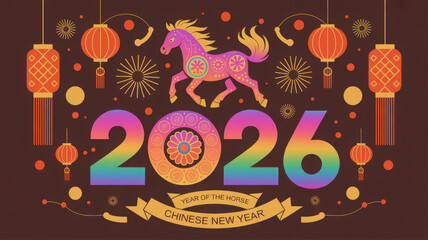 Fototapeta premium Happy chinese new year 2026 year of the horse celebration 