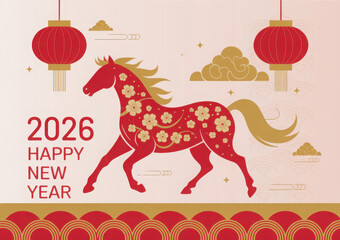 Happy chinese new year 2026. Horse is a symbol of the 2026 Chinese New Year. Figure of Horse
