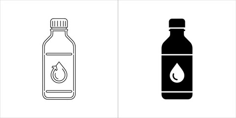 Water bottle with recycling symbol in outline and solid black