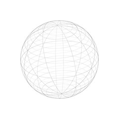 Sphere, ball, line drawing on a white background, vector. A wireframe image of a sphere or ball, vector.