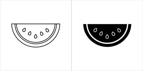 Watermelon slice icon in outline and solid black on