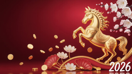 Golden horse with blossoms and coins: symbol of prosperity for 2026
