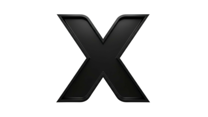 Black 3D Letter X on Transparent Background Modern Graphic Design