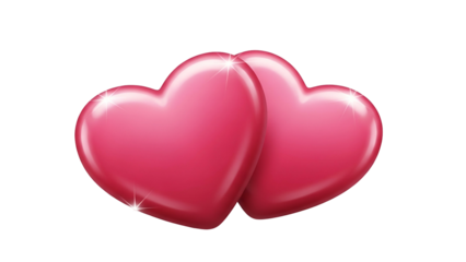 Pink Heart Shapes with Sparkling Highlights on Transparent Background for Love Romantic Valentine’s Day