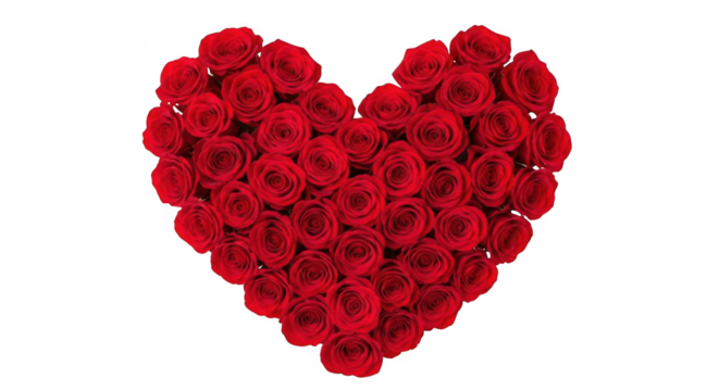 Heart shape made of red roses isolated on transparent background