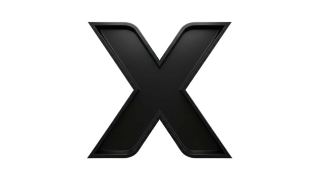 Black 3D Letter X on Transparent Background Modern Graphic Design