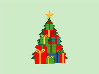 The Christmas tree is made from a stack of gift boxes.