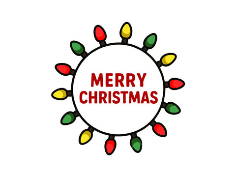 Holiday Cheer in Lights: A festive design features a circle of colorful holiday lights encircling the message MERRY CHRISTMAS, radiating warmth and joy.