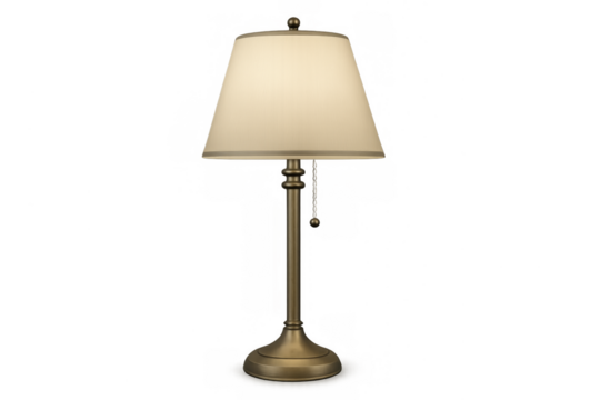 Table lamp with brass finish and fabric shade