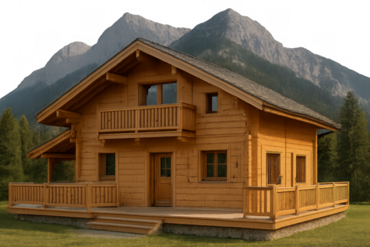 Wooden log cabin house building on transparent background - Powered by Adobe