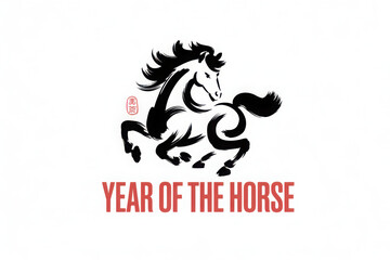 Chinese New Year 2026 modern art calligraphy design template for greeting card, poster, banner. Chinese zodiac Horse symbol. Chinese word mean Happy New Year and symbol of the Year of the Horse