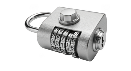 Silver combination padlock isolated on transparent background