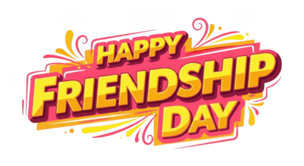 Happy friendship day text graphic with colorful design isolated on transparent background