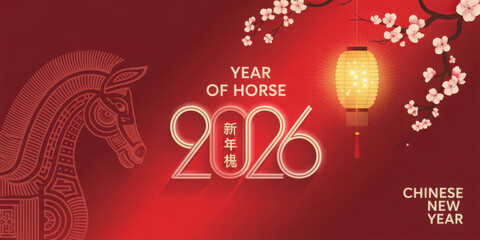 Happy chinese new year 2026 background, Happy new year 2026 vector art and illustration. for greeting card or banner. vector illustration, Translation : year of the horse