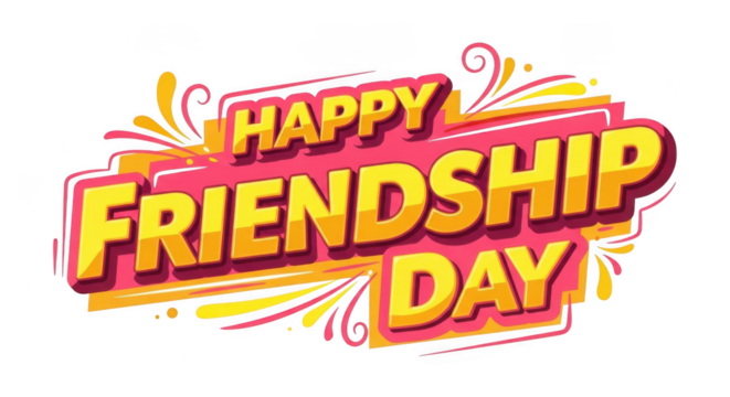 Happy friendship day text graphic with colorful design isolated on transparent background