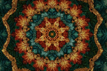 Artistic Leaf Pattern with Autumn Colors and Intricate Abstract Design