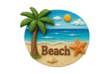 Clay art beach scene with palm tree and starfish