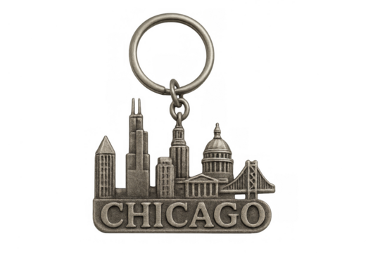 Chicago city skyline landmark souvenir keychain on transparent background