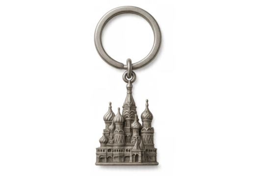Metal keychain showing st. Basil's cathedral monument