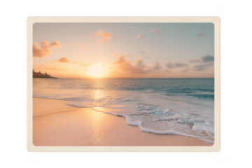 Vintage instant print showing tropical beach sunset