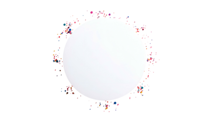 White circle centerpiece with pixelated colorful border on solid black background