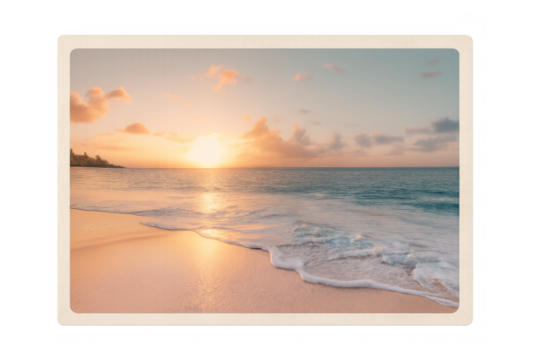 Vintage instant print showing tropical beach sunset